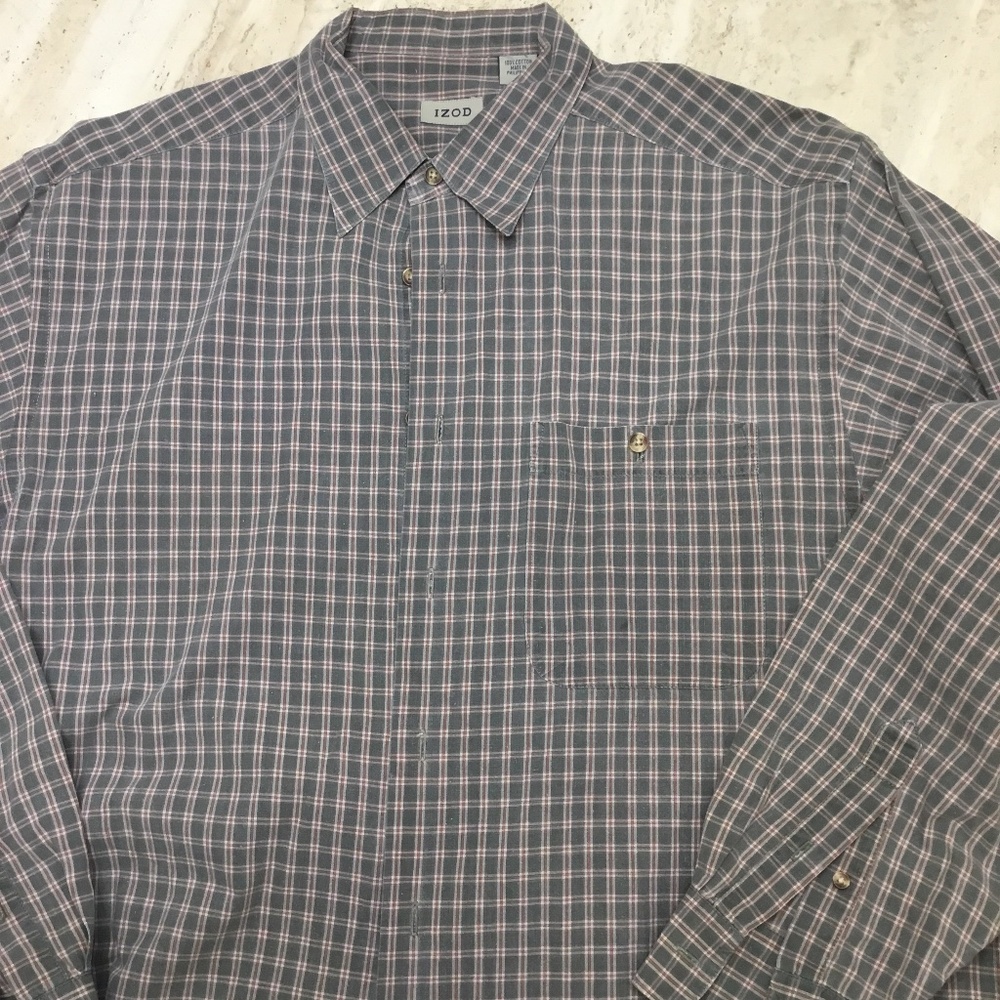 Men's Izod Plaid Button Down Long Sleeve Shirt Size Large
